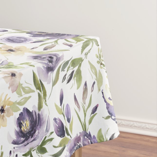 Watercolor Violet Floral Pattern Tablecloth (In Situ)