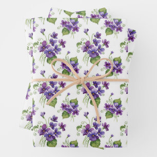 Watercolor Violet Flowers Bouquet  Wrapping Paper Sheet