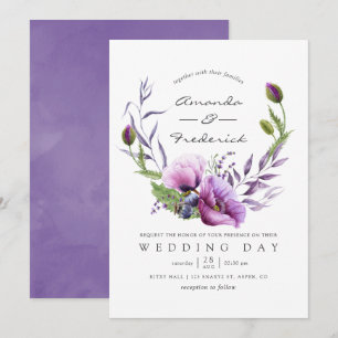 Watercolor Violet Poppy Floral Wedding Invitation