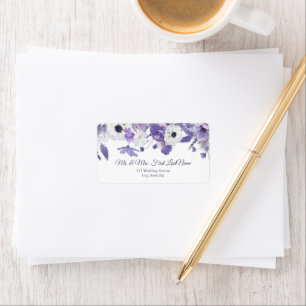 Watercolor Violet Purple Flowers Wedding Address Label