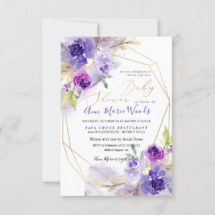 Watercolor Violet Purple Peonies Baby Shower Invitation