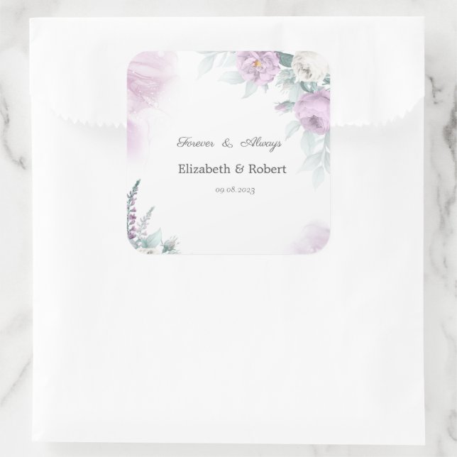 Watercolor Violet Roses Square Sticker (Bag)