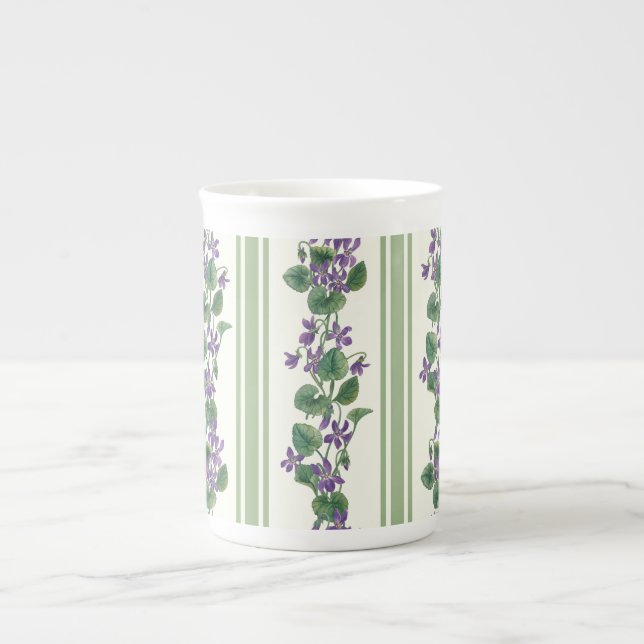 Watercolor violets and stripes bone china mug (Front)