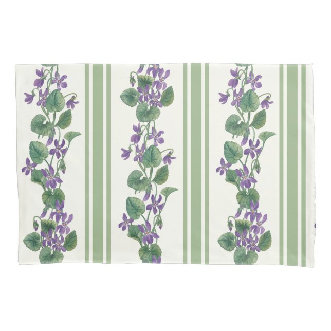 Watercolor violets and stripes pillowcase (Front-Left)