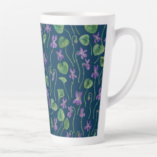 Watercolor violets on blue latte mug