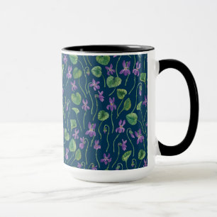 Watercolor violets on blue mug