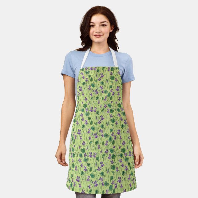 Watercolor violets on honey dew apron (Worn)