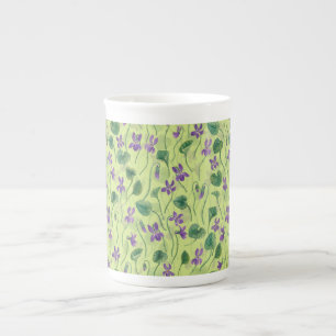 Watercolor violets on honey dew bone china mug