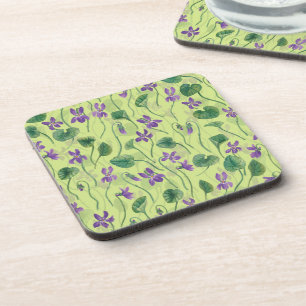 Watercolor violets on honey dew coaster