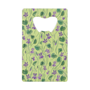 Watercolor violets on honey dew credit card bottle opener