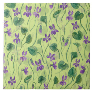 Watercolor violets on honey dew tile