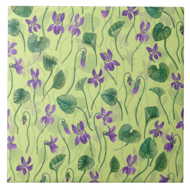 Watercolor violets on honey dew tile (Front)