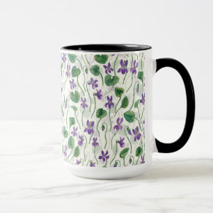 Watercolor violets on off white mug