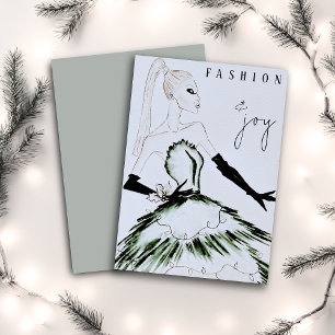 Watercolor Vogue Fashion Model Christmas Holiday Card