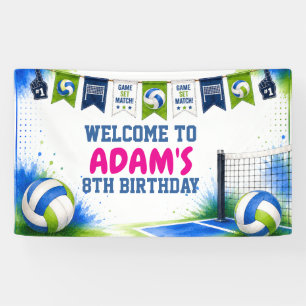 Watercolor Volleyball Birthday Party Banner