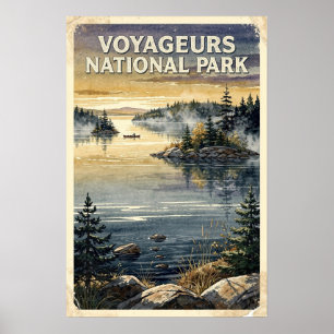 Watercolor Voyageurs National Park Retro Poster