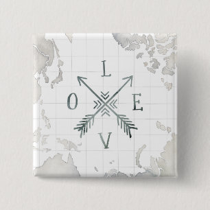 Watercolor Wanderlust Adventure III Love 2 Inch Square Button