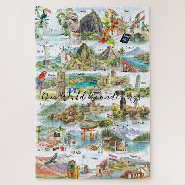 Watercolor Wanderlust Travel Collage Jigsaw Puzzle (Vertical)