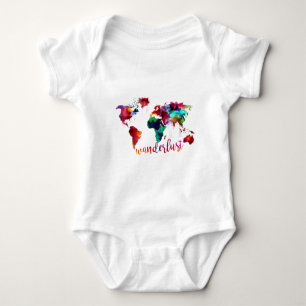 Watercolor Wanderlust World Map Baby Bodysuit