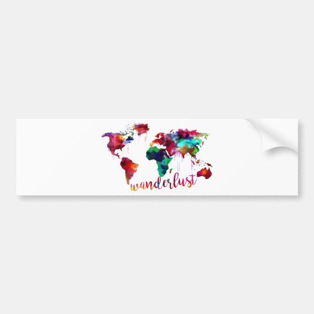 Watercolor Wanderlust World Map Bumper Sticker (Front)