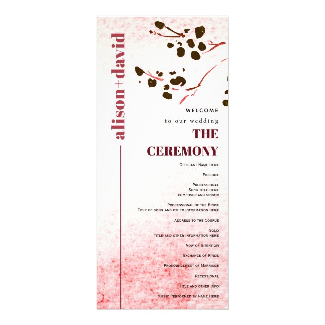 Watercolor wash and branch Japandi wedding program (Front)