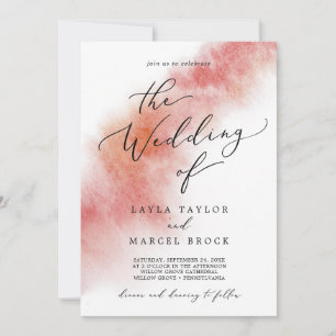 Watercolor Wash   Apple Red Wedding Invitation