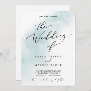Watercolor Wash Blue All In One Wedding Invitation