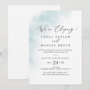 Watercolor Wash   Blue Elopement Reception Invitation