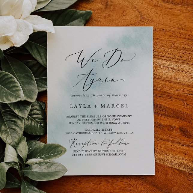Watercolor Wash | Blue We Do Again Vow Renewal Invitation (Creator Uploaded)