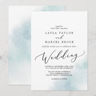 Watercolor Wash   Blue Wedding Invitation