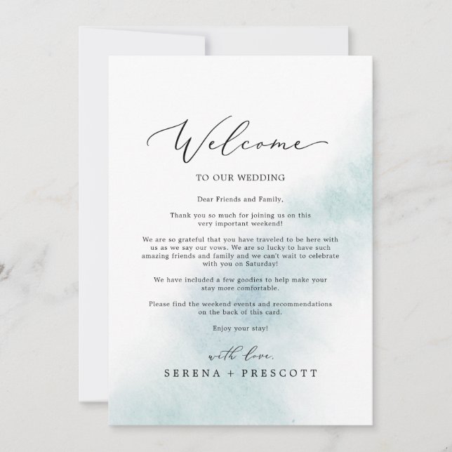 Watercolor Wash Blue Welcome Letter & Itinerary (Front)