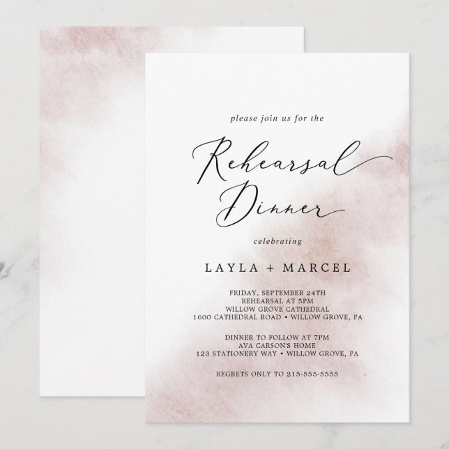 Watercolor Wash | Blush Rehearsal Dinner Invitation (Front/Back)