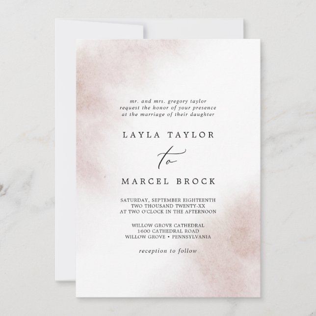 Watercolor Wash | Blush Traditional Wedding Invitation (Front)