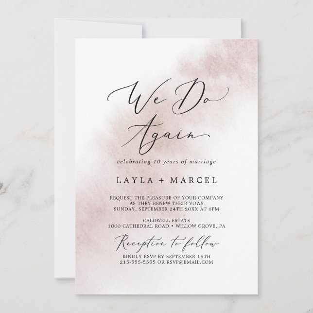 Watercolor Wash | Blush We Do Again Vow Renewal Invitation (Front)