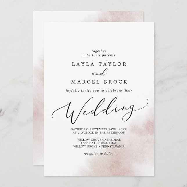 Watercolor Wash | Blush Wedding Invitation (Front/Back)