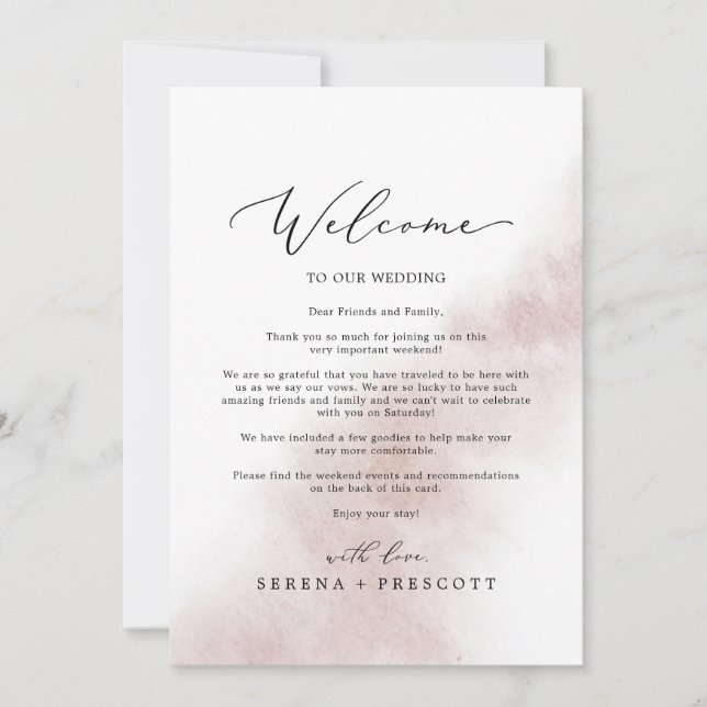 Watercolor Wash Blush Welcome Letter & Itinerary (Front)
