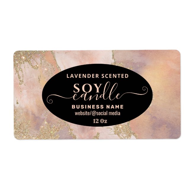 Watercolor wash glittery script soy candle label (Front)