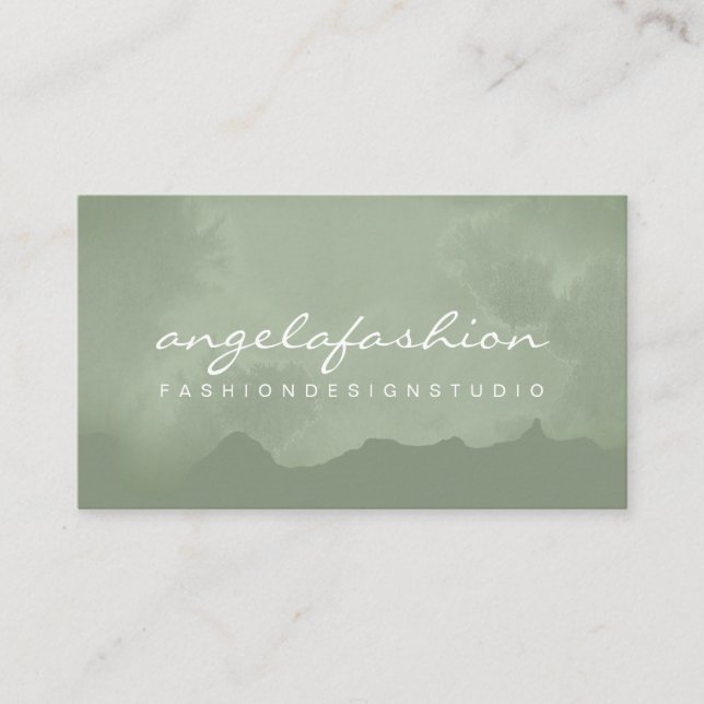 Watercolor Wash Green Boho Chic Vegan Business Card (Front)