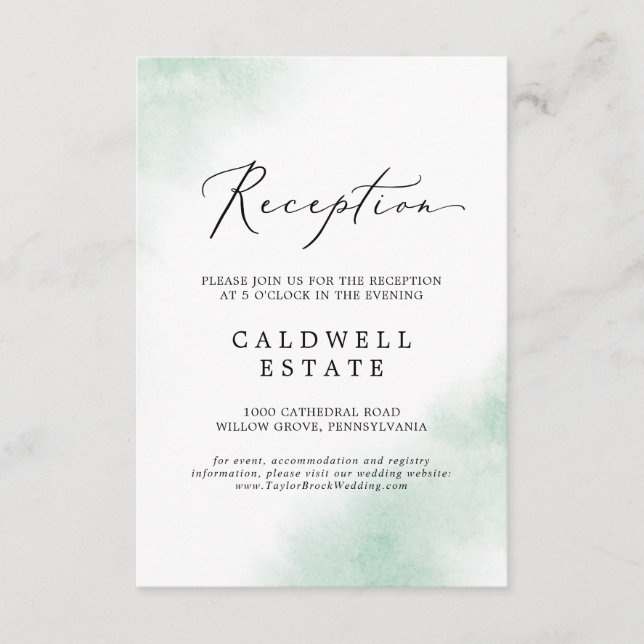 Watercolor Wash | Green Reception Insert Card (Front)