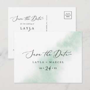 Watercolor Wash   Green Save the Date Postcard