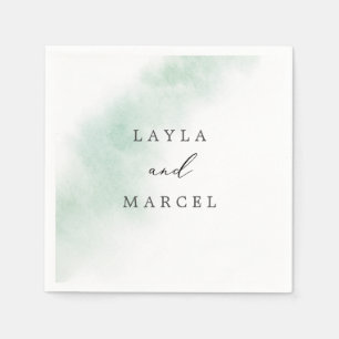 Watercolor Wash   Green Wedding Napkin