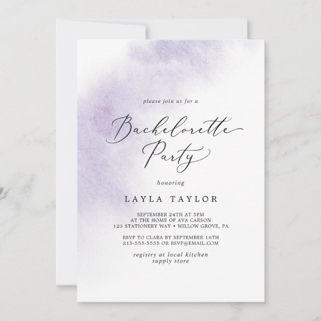 Watercolor Wash | Purple Bachelorette Party Invitation (Front)