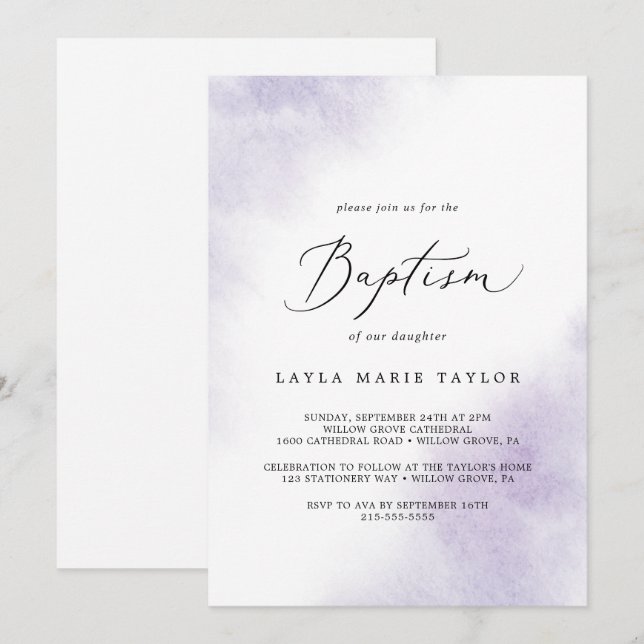 Watercolor Wash | Purple Baptism Invitation (Front/Back)