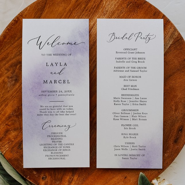 Watercolor Wash | Purple Bridal Party Wedding Program (Creator Uploaded)