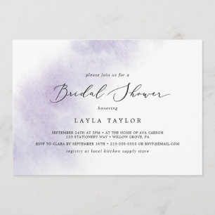 Watercolor Wash   Purple Horizontal Bridal Shower Invitation