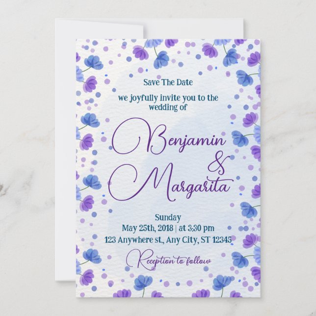 Watercolor Wash | Purple The Wedding Invitation (Front)