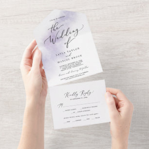 Watercolor Wash Purple Wedding All In One Invitation