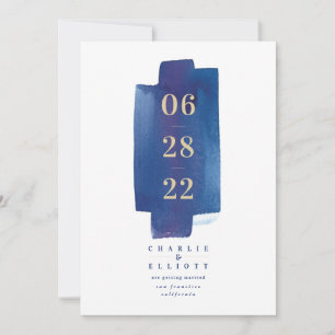 Watercolor Wash Save The Date Card - Navy