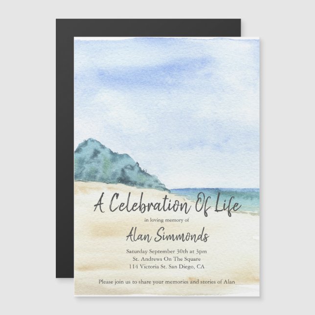 Watercolor Water Beach Celebration Of Life Magnetic Invitation (Front/Back)
