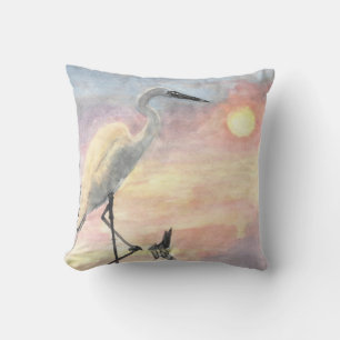 watercolor water crane pillow